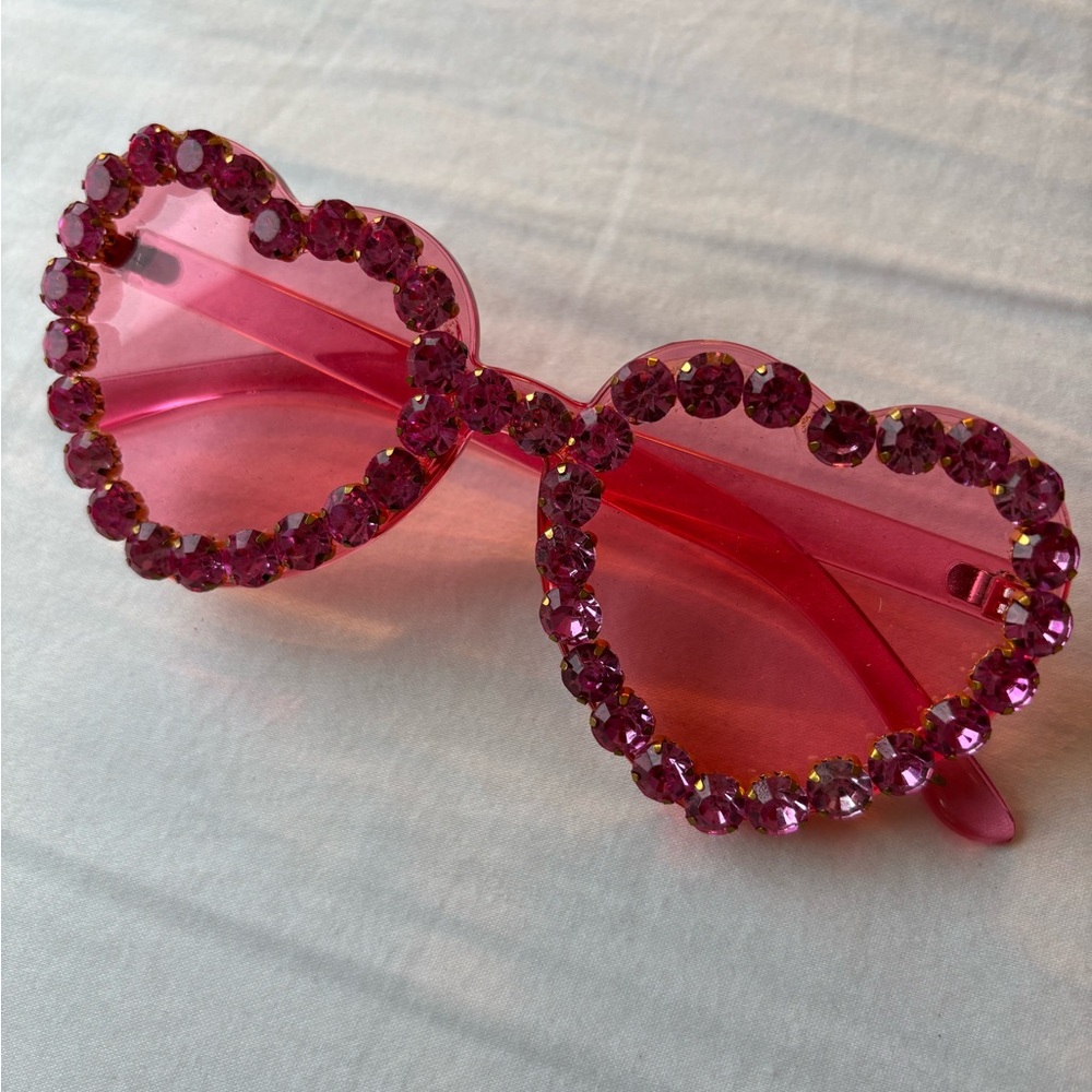 Urban Outfitters Pink Gem-Embellished Heart Sunglasses